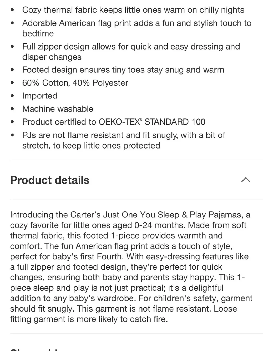 Carter's Cream One-Piece Footed Pajamas with Red and Navy Flag Print